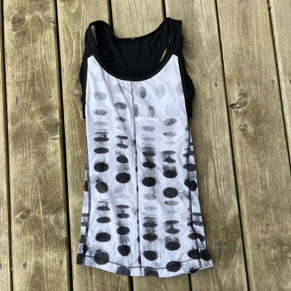 Lululemon Run: For Your Money Tank Seaside Dot White / Black Size 4 - Picture 2 of 8